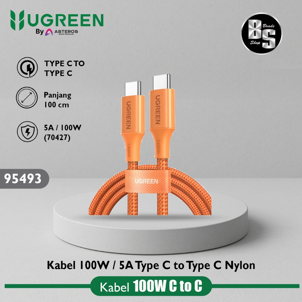 UGREEN Data Cable 100W/5A Type C to Type C 100 cm Nylon Braided 95493 70427 PD Fast Charging