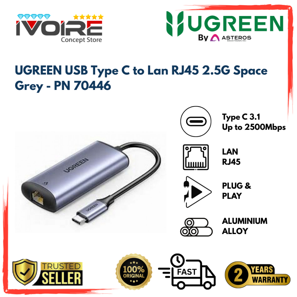 UGREEN USB Type C ถึง Lan RJ45 2.5G Space Grey - PN 70446