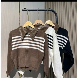 AZZURA | pariss sweater cardigan dobble ziper kerah kulit_POLDA