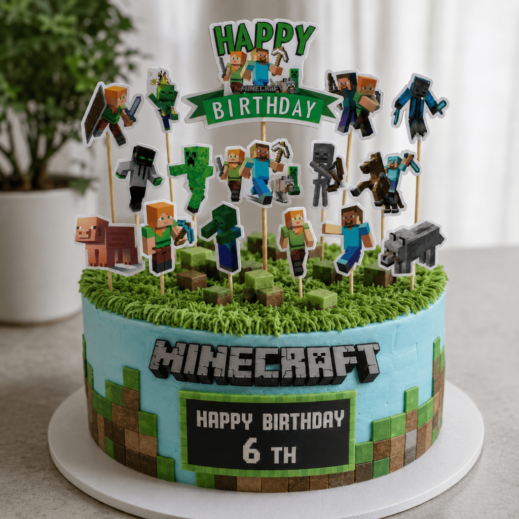 MINECRAFT เค้ก TOPPER HAPPY BIRTHDAY HBD BIRTHDAY INVITATION CARD CHILDRENS BIRTHDAY DECORTATION CAR