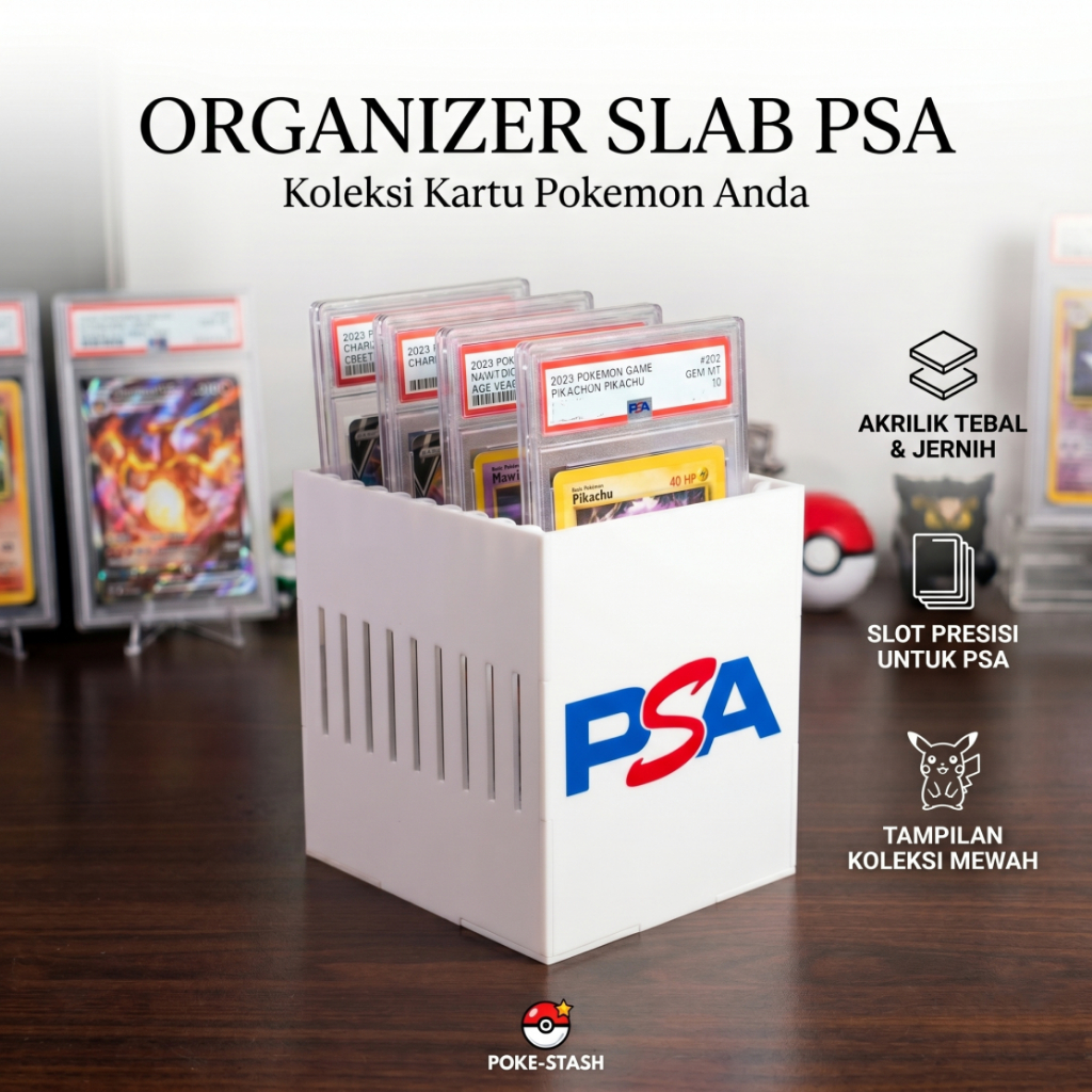 การ์ดโปเกมอน PSA Slab Organizer | กล่องแสดงอะคริลิค TCG Premium พร้อม 10 ช่อง - A3D