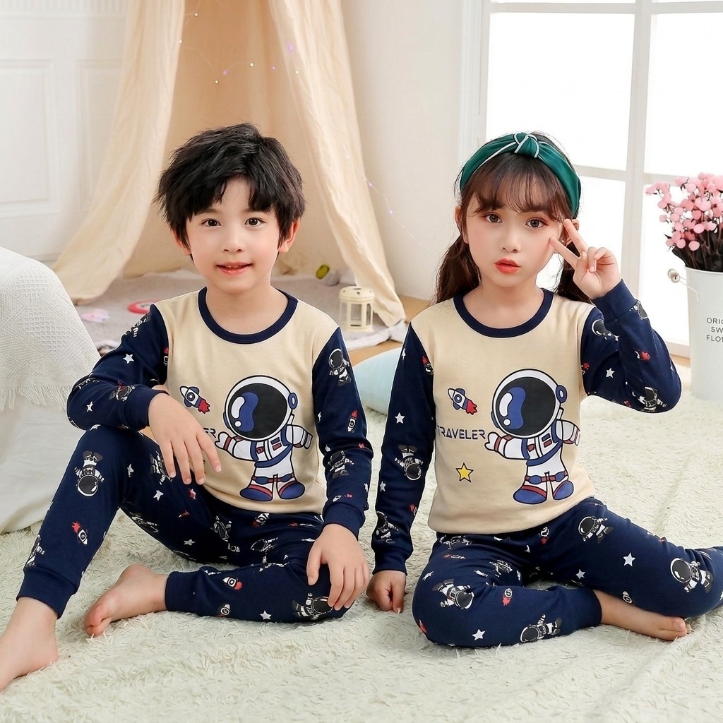 Dealshop ชุดนอนเด็กสําหรับ 1-10 ปี วัสดุเสื้อยืดพรีเมี่ยม 389 Astronaut Motif
