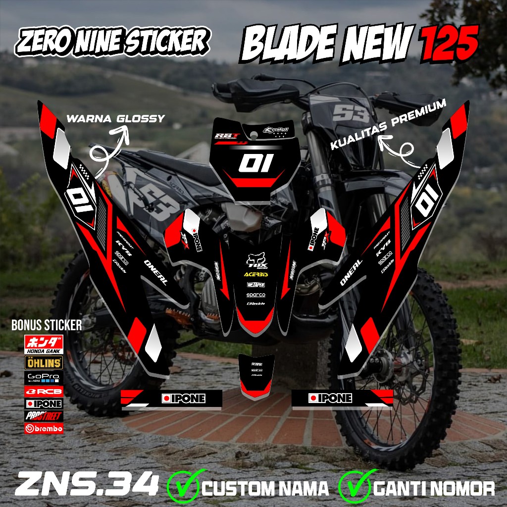 สติ๊กเกอร์ RBT BLADE ใหม่ 125 มอเตอร์แบบกําหนดเอง RBT BEBEK MODIF YZ CRF KLX KX KTM RBT DESIGN ZNS.3