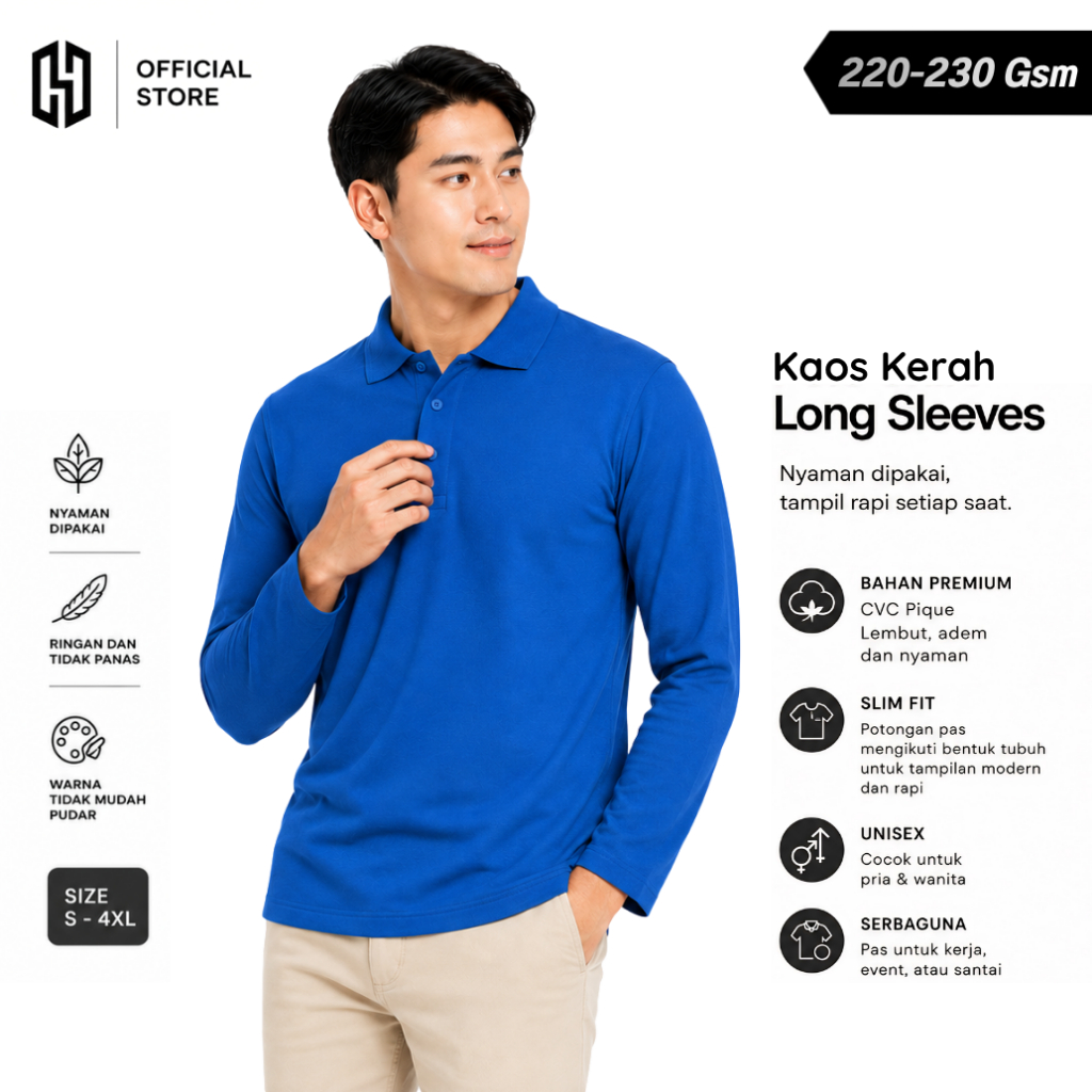 HAENHA CVC Pique เสื้อยืดคอปกแขนยาว