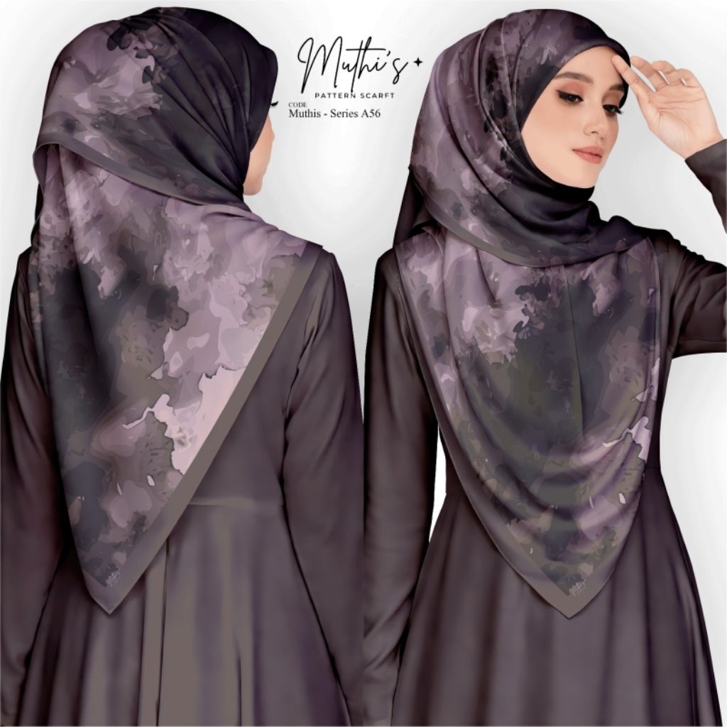 MUTHIS SCRAFT - Marble Series Square Hijab Voal Karudung พิมพ์ Motif ขนาด 110x110 ล่าสุดและ