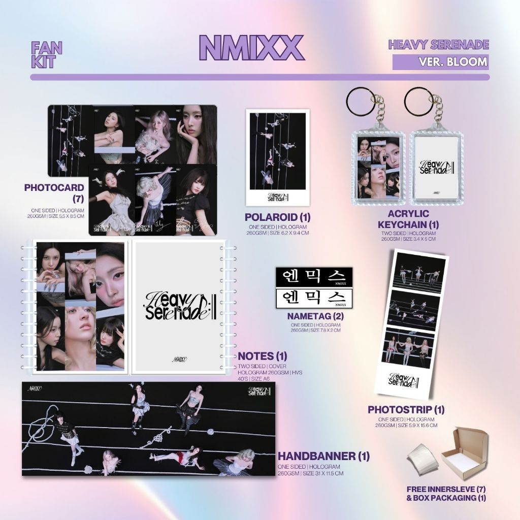 HOLOGRAM FANKIT NMIXX HEAVY SERENADE 14 รายการ KPOP UNOFFICIAL HAEWON LILY SULLYOON JIWOO KYUJIN
