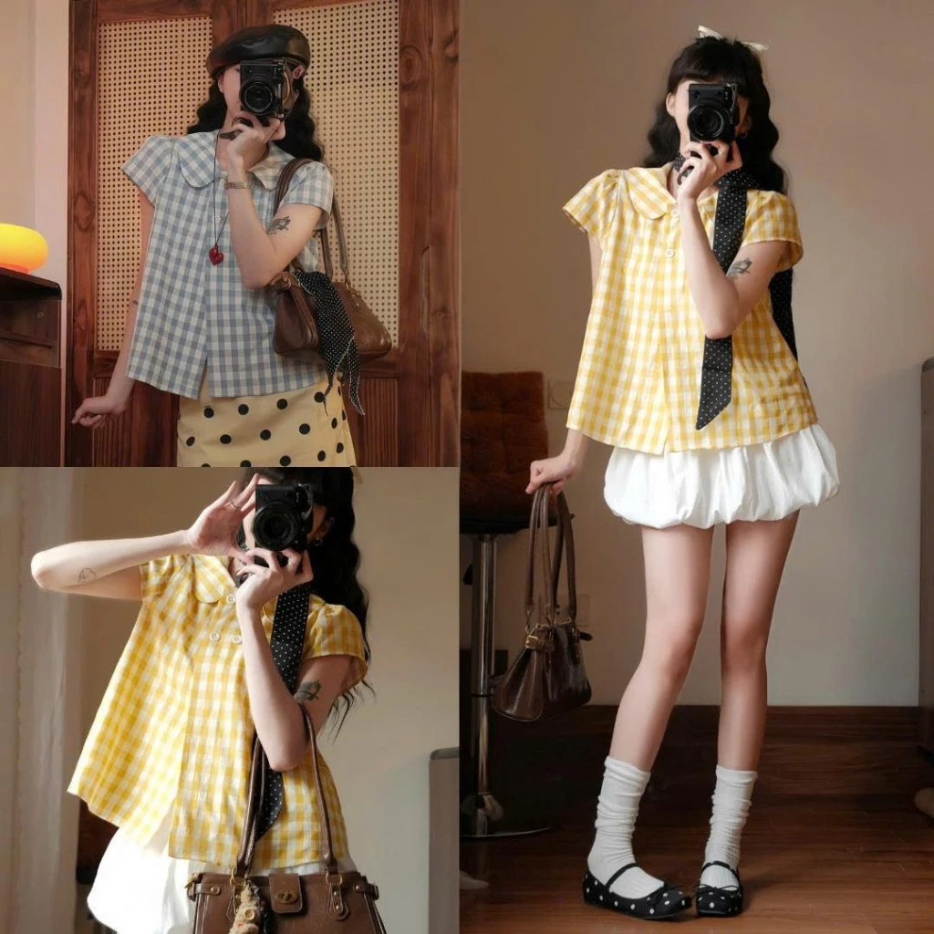 HIMEKO Gingham and Button Babydoll สุดน่ารัก TOP Shoujo