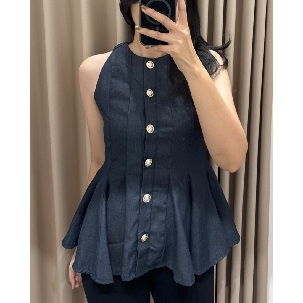 Noona - เสื้อเชิ้ตยีนส์ Peplum Top Vest