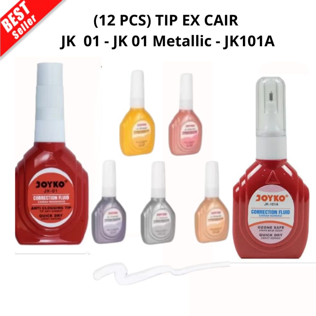12 ชิ้น JOYKO CORRECTION FLUID JK-01 TIPEX CAIR JOYKO JK01 TIPX TIP-EX 1 กล่อง DOZEN (SUF)