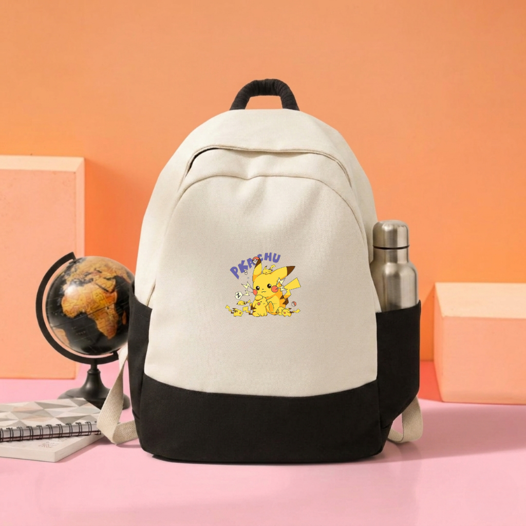 Weego - CAN 002 - Z98 - กระเป๋าเป้โรงเรียนตัวละคร Pikachu Cute Light Cream Black
