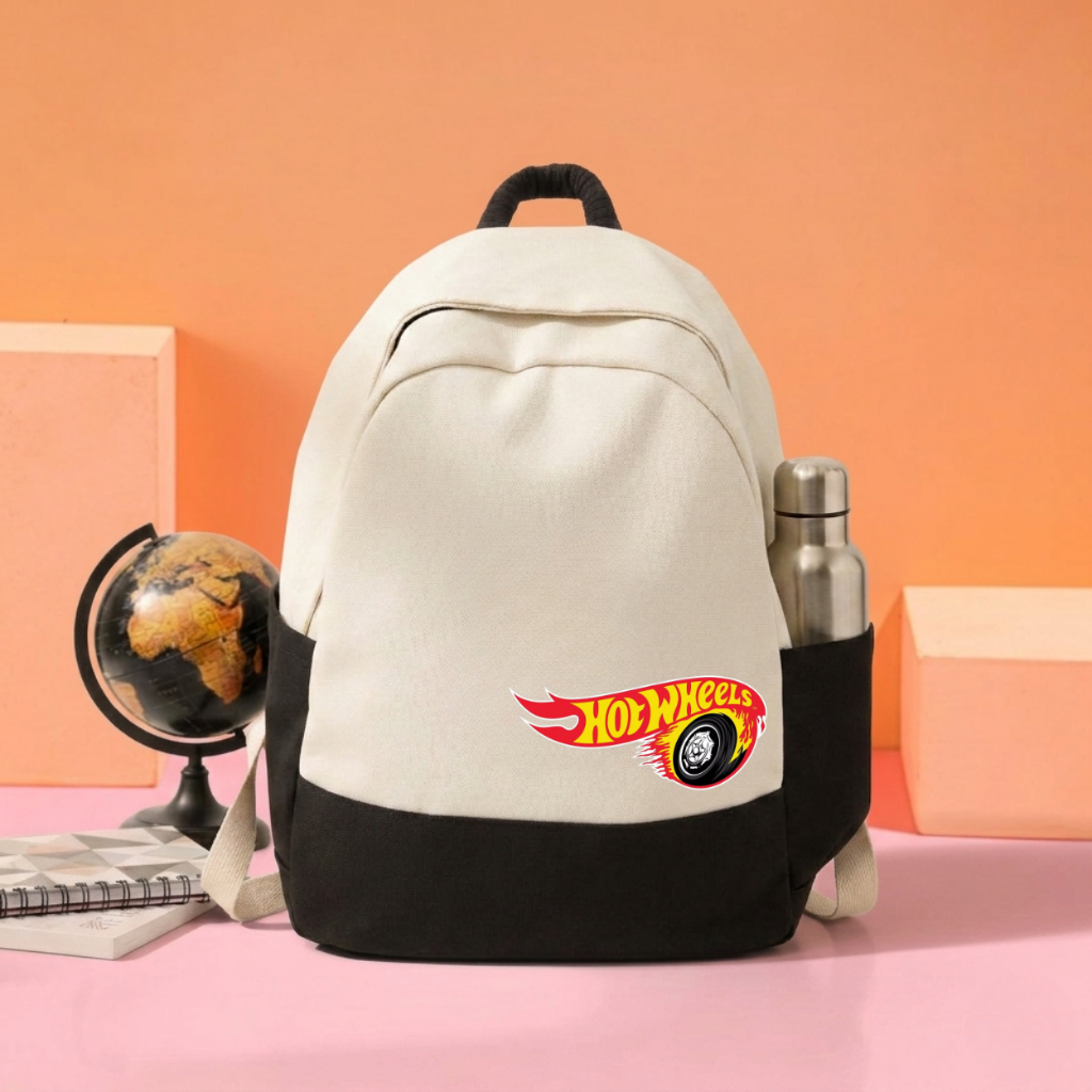 Weego - CAN 002 - Z99 - Hotwheels Character School Backpack Cute Light Cream Black