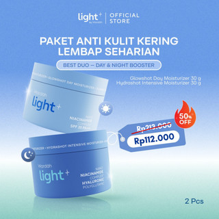 PAKET 2 pcs - Light+ by Wardah Hydrashot Intensive Moisturizer 30 g + Glowshot Day Moisturizer 30 g | Cream Niacinamide Brightening Moisturizer Pelembab Wajah Pemutih Wajah Facial Day Night Cream Skincare BPOM - Lightening Skincare