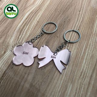 GANTUNGAN KUNCI CUSTOM NAMA | KEYCHAIN BENTUK PITA & BUNGA AKRILIK MIRROR