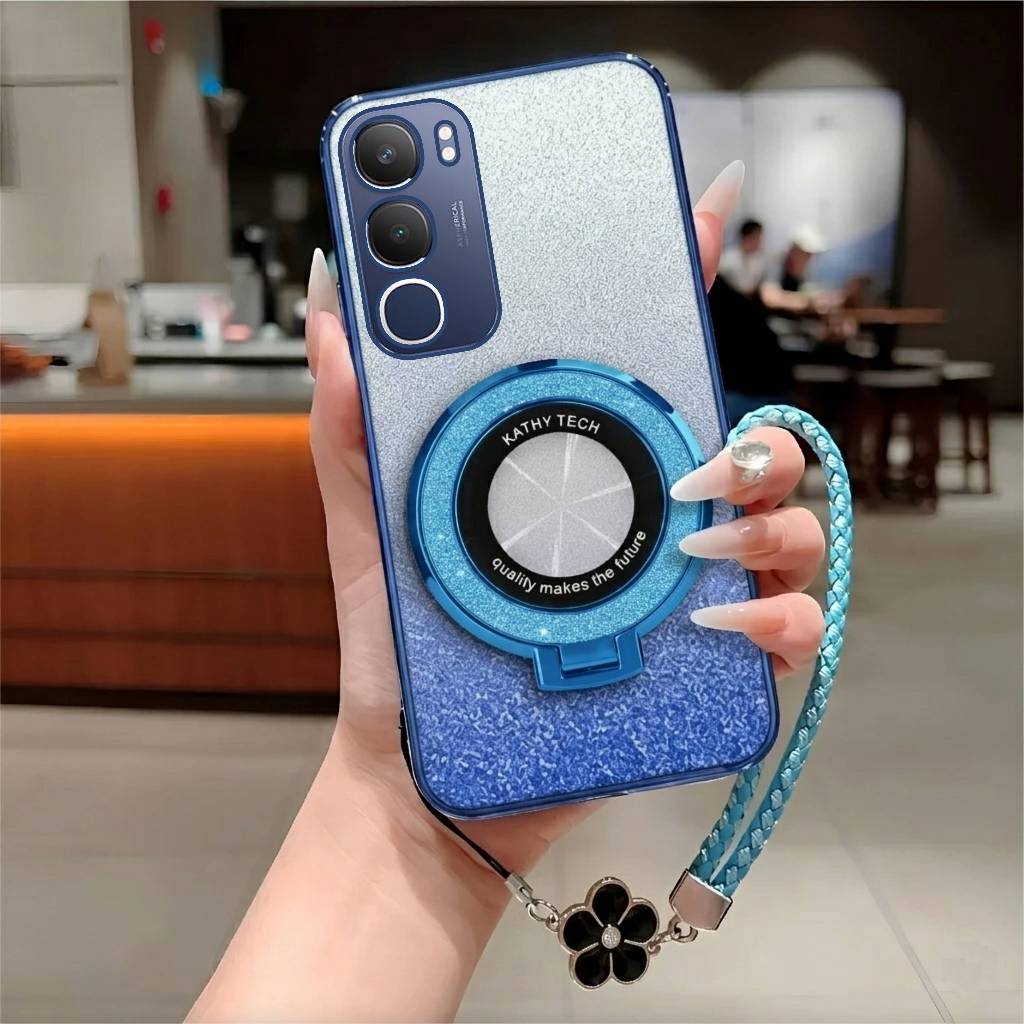 สําหรับ Vivo Y29 5G Y29s Softcase Luxury Glitter แหวน Magsafe ผู้ถือฟรีสาย Flowrs