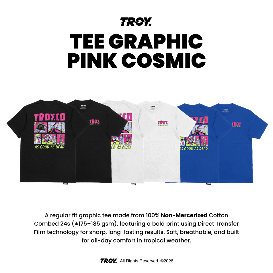 เสื้อยืดแขนสั้นผู้ชาย TROY COMPANY - เสื้อยืดคอสมิคสีชมพู MTD 2522