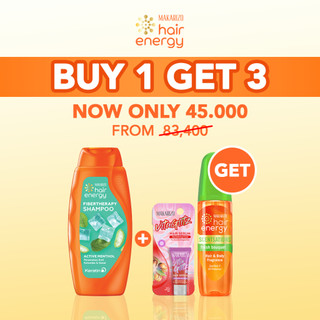 [BUY 1 GET 3] Makarizo Hair Energy Fibertherapy Shampoo Active Menthol 170mL Promo + Hair Scentsations Fresh Bouquet + Vitaglitz Revitalizing Care