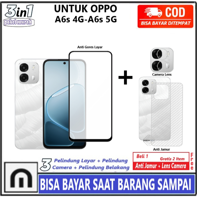 LAYAR 3in1 กระจกนิรภัยแพคเกจ Oppo A6s 4G A6s 5G คลุมทั้งหมด Anti-Scratch Glass ปกป้องหน้าจอกระจกหนาป