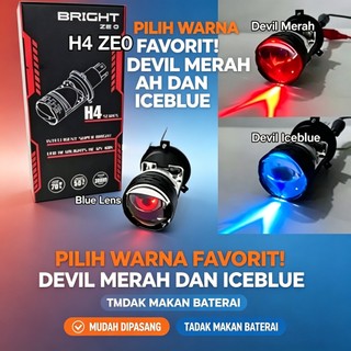 IBRIGHT - Lampu Utama ZE0 Blue Lens H4 Projector Dengan Devil Eye Plus Kipas Pendingin Full Aluminium