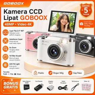 GOBOOX Layar Balik 180° Digicam 48MP 8X Zoom Kamera Digital Mini 4K Vlog With Lampu Kilat Anti Goyang Filter Puzzle Games LCD 2,4 Inci Kamera Pocket (Free：64G*1 Card Reader*1 Adaptor*1 Stiker*2 Tali*1)