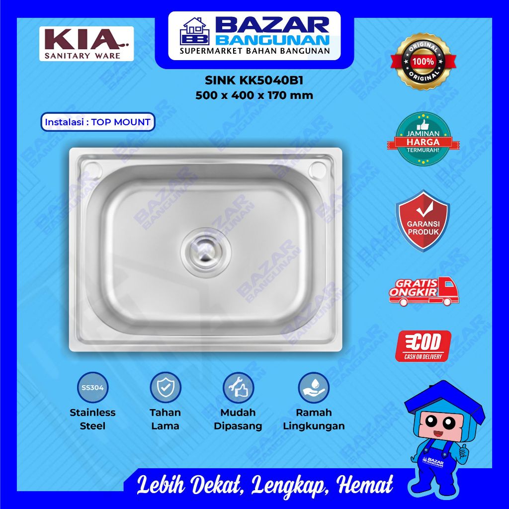 Kia - อ่างล้างจาน KK5040B1 Stainless Steel Top Mount Toto Kohler