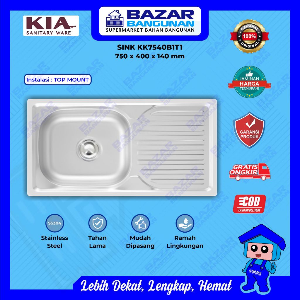 Kia - อ่างล้างจาน KK7540B1T1 Stainless Steel Top Mount Toto Kohler