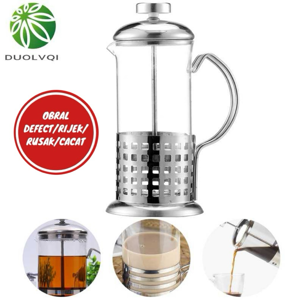 French Press Coffee Maker Pot Plunger Glass Grid Pattern - KG72