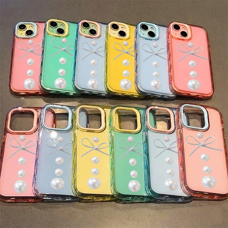 Luxury Pearl Bowknot Macaron สี 2 in 1 Pastel Oppo Reno 7 10 11F 12 12F 13F 14 14F 15 15C 15F PRO GC
