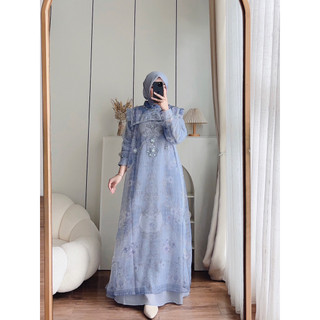 CANDY LADY Kalivia Ruffle Sethijab Maxi / Gamis Ceruty Wanita Terbaru / Gamis Motif Premium / Gamis Kondangan