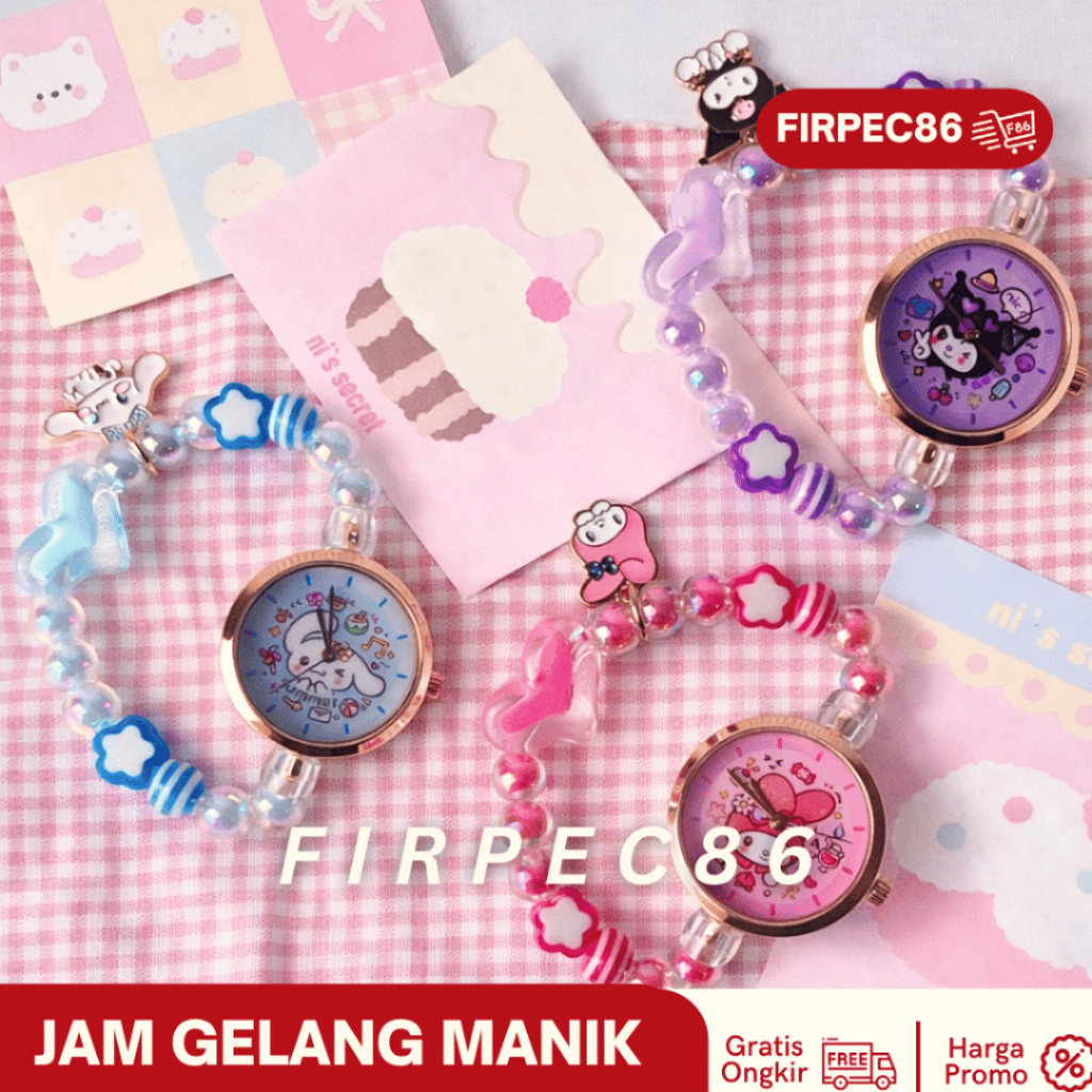 F86 นาฬิกาสร้อยข้อมือเด็ก Kuromi Sanrio | สร้อยข้อมือลูกปัดสาวน่ารัก