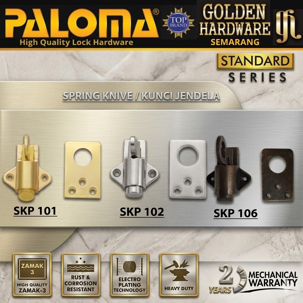 PALOMA SKP 101 102 106 Latch Slot ฤดูใบไม้ผลิ Knive ล็อคหน้าต่างความปลอดภัยล็อคบ้าน Zamak Gold Silve