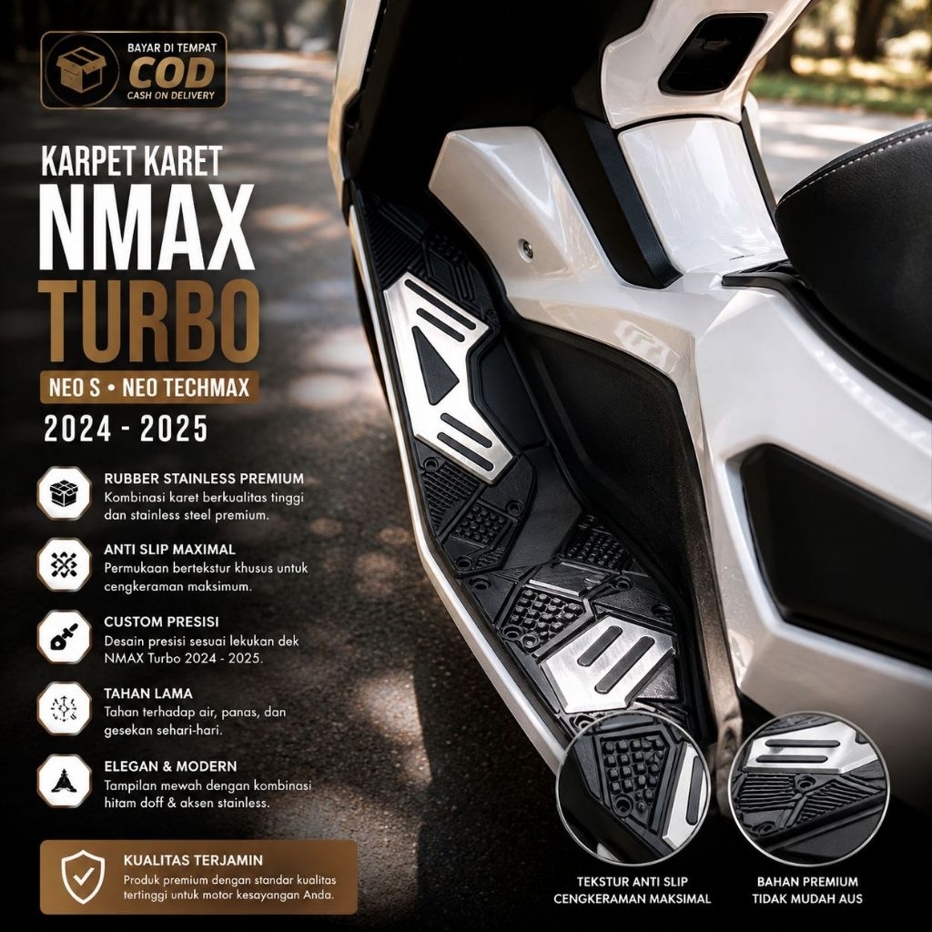 NMAX TURBO NEO S NEO TECHMAX 2024-2025 พรมมอเตอร์ไซค์ระดับพรีเมียมสแตนเลส