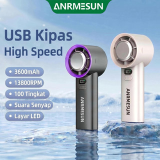 ANRMESUN Kipas Angin Mini Fan Genggam High Speed 3600mAh 13800RPM 100 Gear Wind Angin Kencang Digital Display Strong Wind USB Fan Kipas Tangan Ventilator pendingin