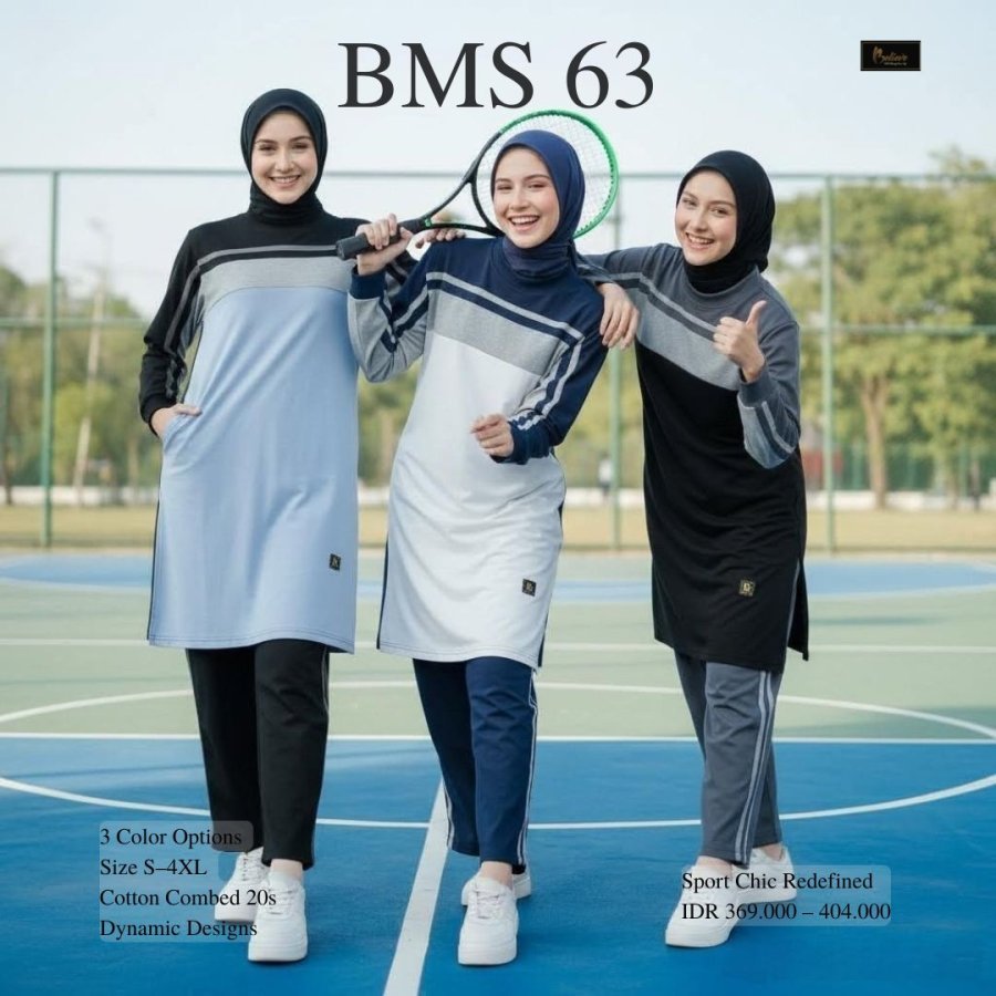 BMS 63 BELIEVE Hijab Sportwear - ชุดเสื้อยืดฝึกซ้อมกีฬาสตรีมุสลิม - Badminton Tennis OUTFIT, Jogging