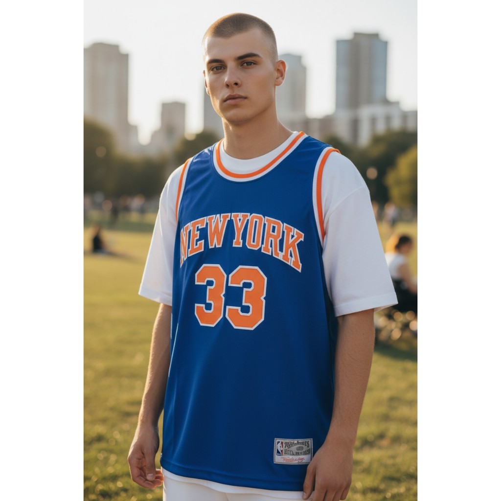 นําเข้าเสื้อบู๊ทส์พรีเมี่ยม BASKETBALL NEW YORK 33 PATRICK EWING BLUE MN