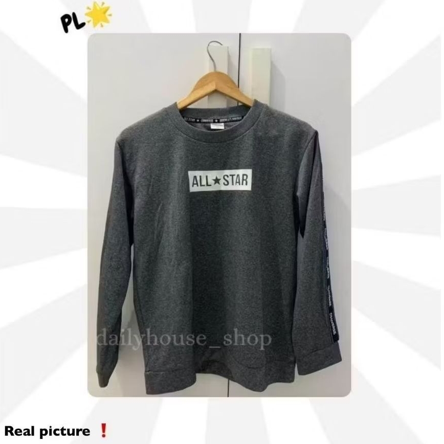 [fin end sider] Sweatshirt Con verse unisex ผู้ชายผู้หญิงสีเทาสําหรับผู้ชายและผู้หญิง