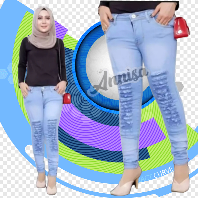 FADHELA JEANS ผู้หญิง LONG, RIP, SLIMFIT, MODERN, STRETCHY MATERIAL, NORMAL SIZE