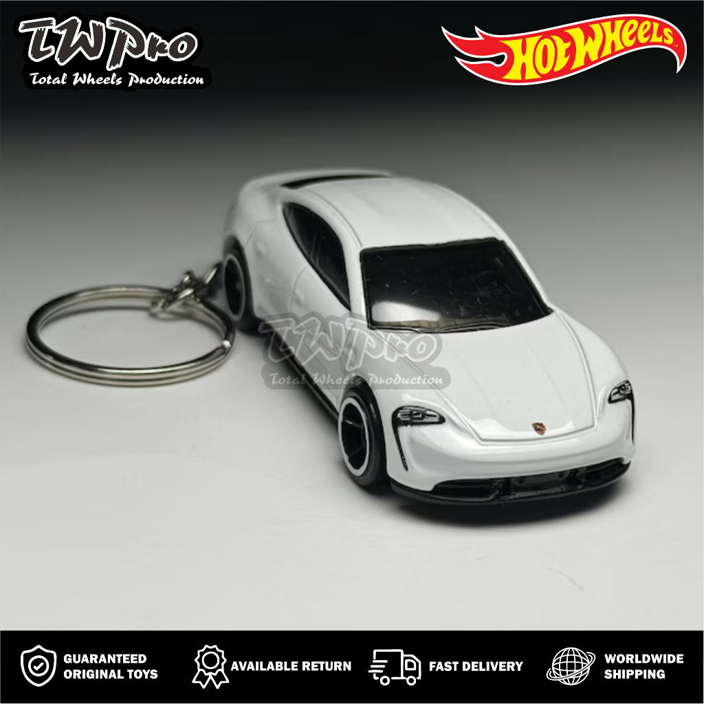 GANTUNGAN HOT WHEELS Porsche Taycan Turbo KEYCHAIN - สีขาว - SHRIMP HOOK - KEYRING - KEYCHAIN - CUST