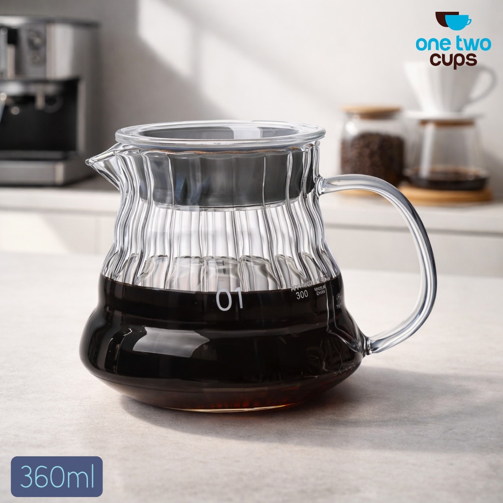 One Two Cups Coffee Server V60 Drip Pour Over Borosilicate Glass 360ml - V60 Coffee Server