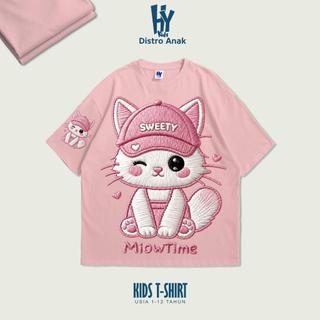 [Free Stiker Nama] Kaos Anak Motif Kucing Cute MiowTime untuk usia 1-12 Tahun SHP