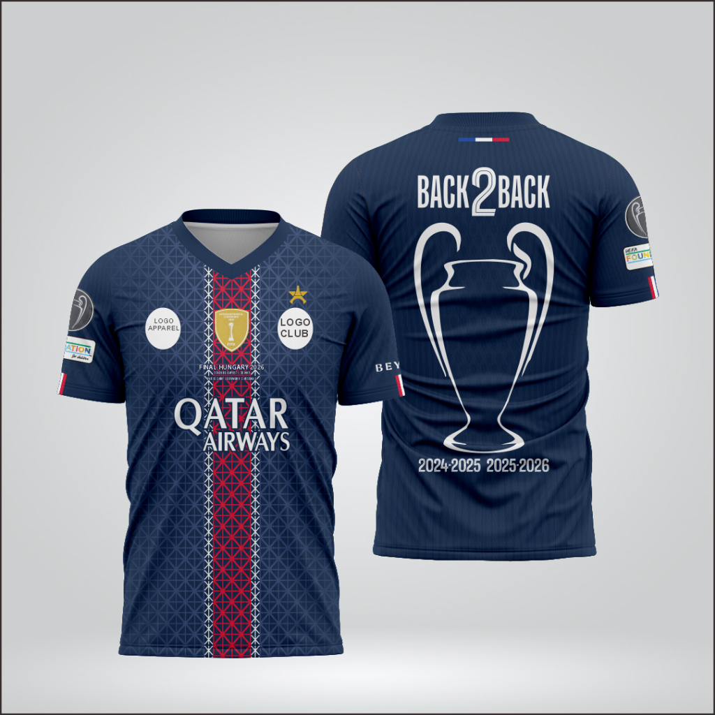 PEGE 2025/2026 BACK 2 BACK CHAMPIONS UCL FULLPRINT DRYFIT เสื้อฟุตบอล