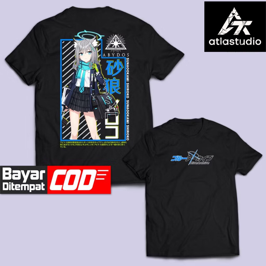 อะนิเมะเสื้อยืด SUNAOOKAMI SHIROKO BLUE ARCHIVE มังงะ Tshirt Unisex ญี่ปุ่น BRAIN CLOTHES