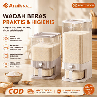 Dispenser Beras Otomatis & Estetik - 5kg/10kg Wadah penyimpanan Beras Food Grade & Anti Kutu