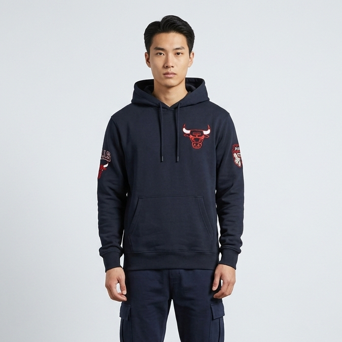 Chicago Bulls Mc.f supply co Black เย็บปักถักร้อย Oversize Hoodie