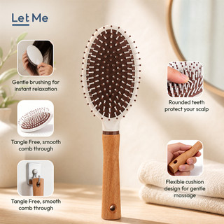 Letme Sisir Kayu Anti Rontok Scalp Massager - Sisir Pijat Kepala Gagang Kayu untuk Semua Jenis Rambut LET ME LM-BBB2083