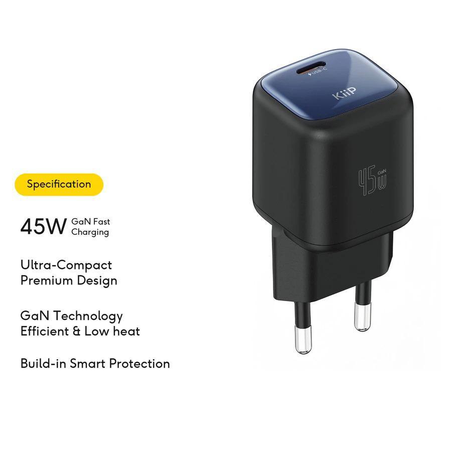 KIIP Travel Adapter 45W KiiP T45W PD Charger Adapter 45w GaN Charger Head 45 วัตต์ Fast Charging