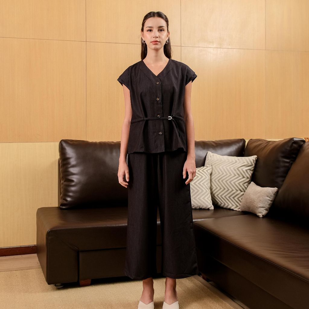 Asiro Ginka One Set Woolstric One Set Denim Top and Pants for Women, Trendy Korean One Set of Last W