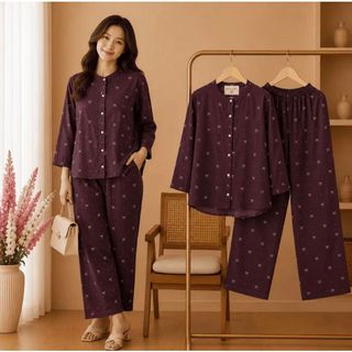 BAJU TIDUR ONE SET DAILY OOTD RAYON PIYAMA SETELAN PITA KEKINIAN / ONE SET WANITA KEKINIAN
