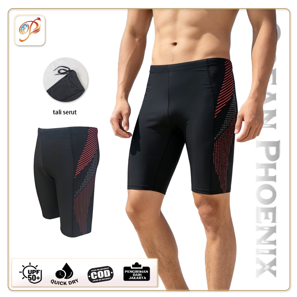 MERAH Ocean Phoenix - กางเกงว่ายน้ําผู้ชายลายสีดําและสีแดง - ยางยืด เท่ ไซส์ M-4XL