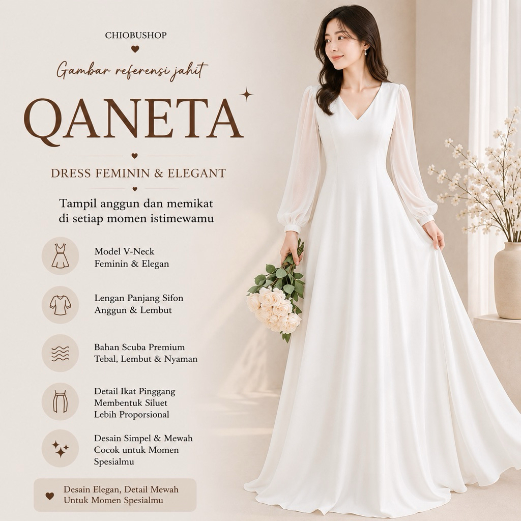 Chiobushop - Qantena Scuba Long Dress Party Pre Wedding Wedding Dress SImple