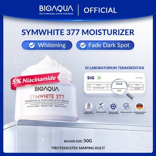 BIOAQUA Moisturizer SymWhite 377 Cream Pemutih Wajah 50g Krim Penghilang Flek Hitam Di Wajah Whitening & Fade Dark Spot Mosturizer Mencerahkan Day Cream & Night Cream Pelembab Wajah Kering Dan Kusam Moisturizing Brightening